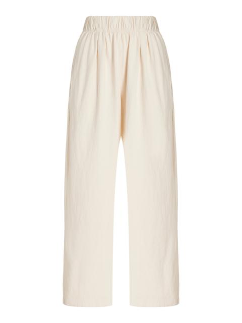 LES TIEN Pleated Cotton Wide-Leg Pants white