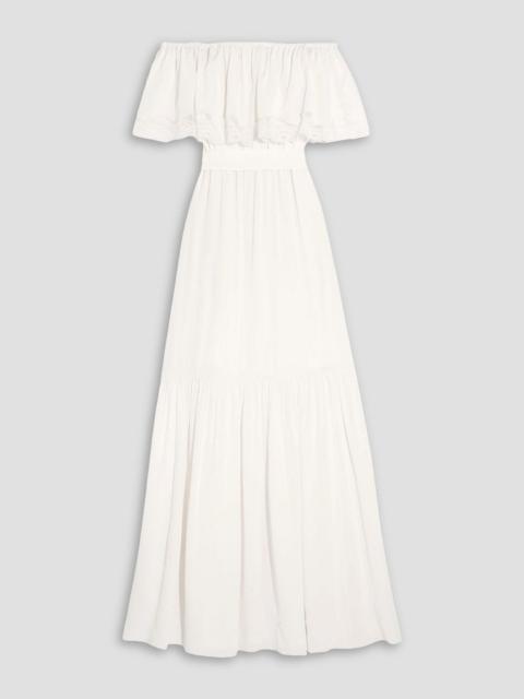 Other Designers Felicity off-the-shoulder lace-trimmed silk crepe de chine gown