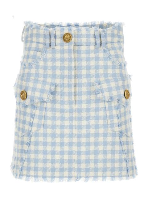 Balmain Balmain Women Light-Blue Vichy Tweed Mini Skirt In Cotton Blend Woman