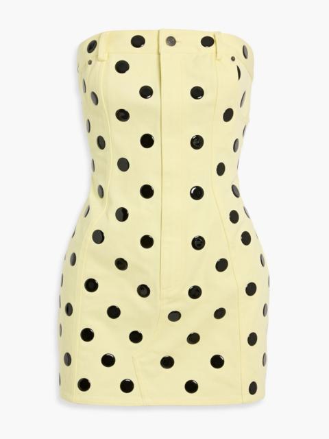 AREA Strapless polka-dot denim mini dress