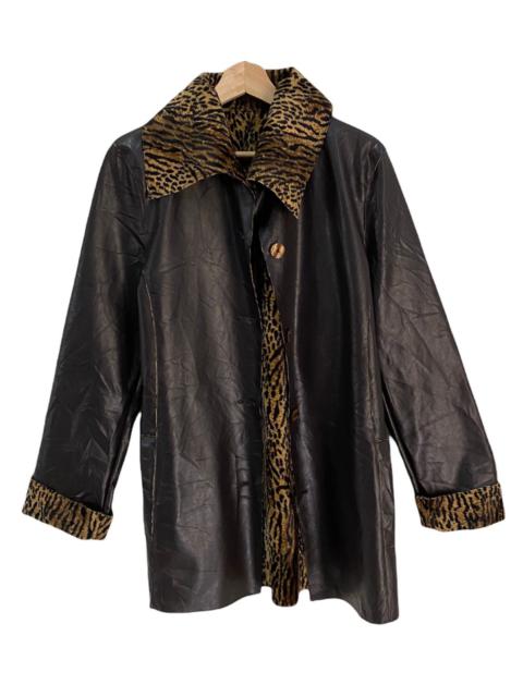 Other Designers Vintage - 🔥Luxury Made in Italy Leopard Lined Brown Leather Overcoat