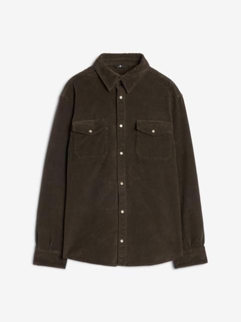 7 For All Mankind Corduroy Overshirt In Dark Olive