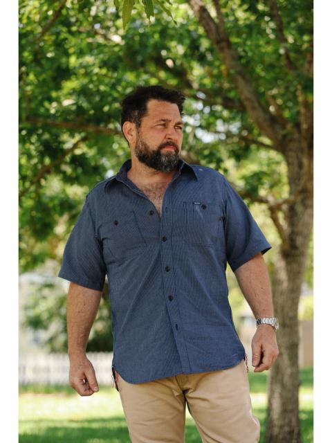 Iron Heart 5OZ SELVEDGE OX CLOTH SHORT SLEEVED WORK SHIRT - PINSTRIPE IHSH-420-PIN