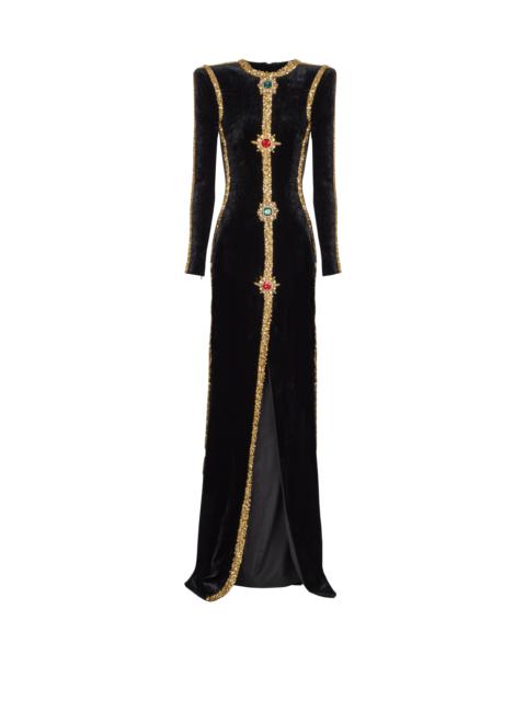 Balmain Long embellished velvet dress