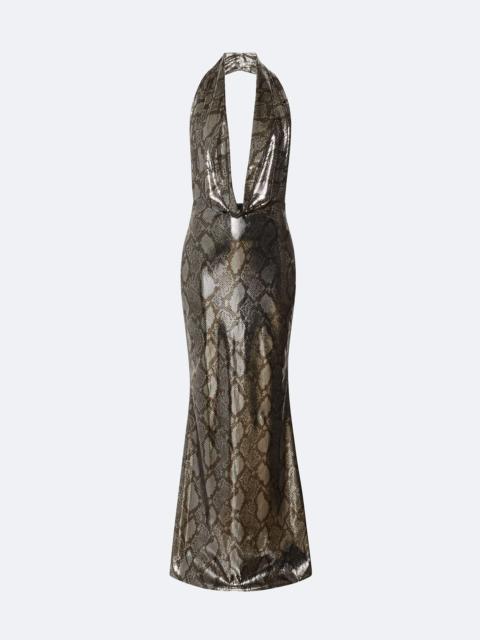 LAPOINTE Metal Snake Deep Cowl Neck Gown