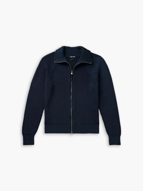 TOM FORD Slim-fit ribbed silk and cotton-blend zip-up cardigan