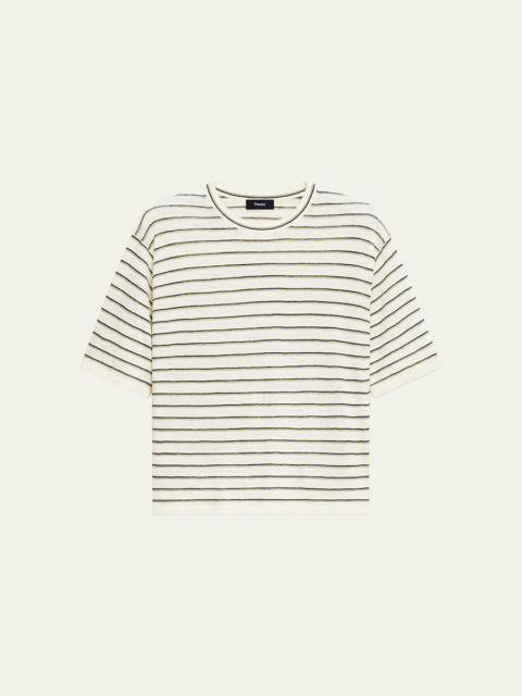 Theory Stripe Knit Short-Sleeve Boyfriend Tee