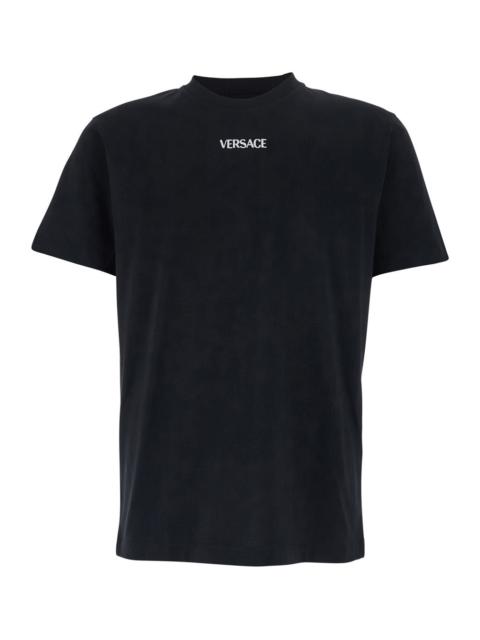 VERSACE Versace Men Black T-Shirt With Logo Lettering On The Front In Cotton For Men
