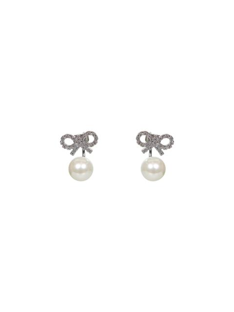Self Portrait Women Crystal Bow Pearl Jacket Earrings