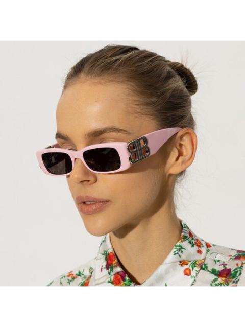 BALENCIAGA NEW Balenciaga BB0096S 012 Pink Silver Logo Grey Rectangle Unisex Sunglasses