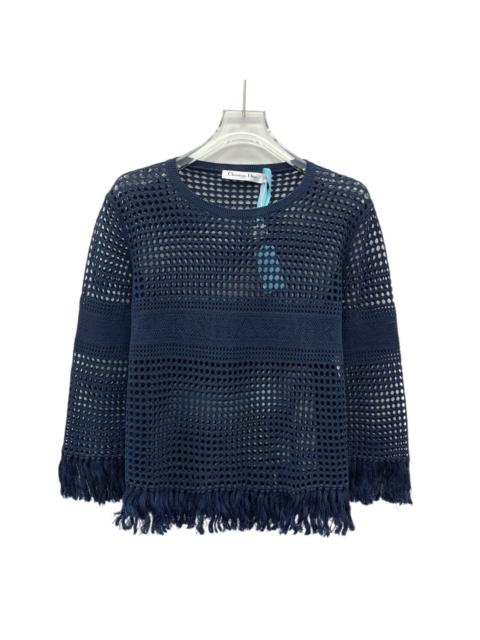 Dior Dior Linen Crew Neck Long Sleeve Knit Sweater Navy Blue