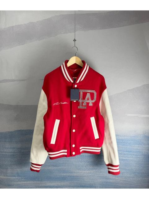 Louis Vuitton Louis Vuitton Pharrell Williams red and white rhinestone and pearl patchwork leather baseball jacket