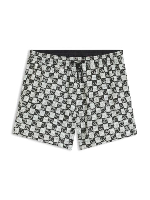 HUGO QUICK-DRY SWIM SHORTS WITH STACKED-LOGO CHECK PRINT
