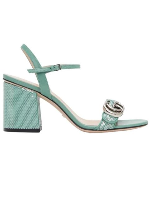 GUCCI Green Sequin GG Marmont Mid Heeled Sandals