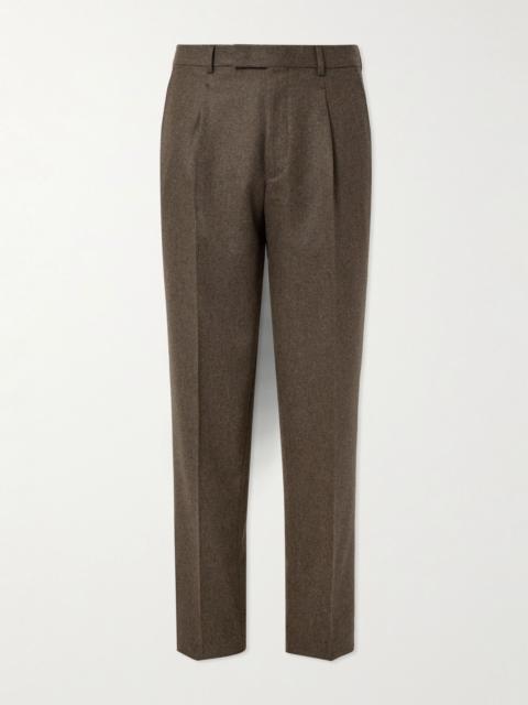ZEGNA Straight-Leg Pleated Wool-Flannel Trousers Brown