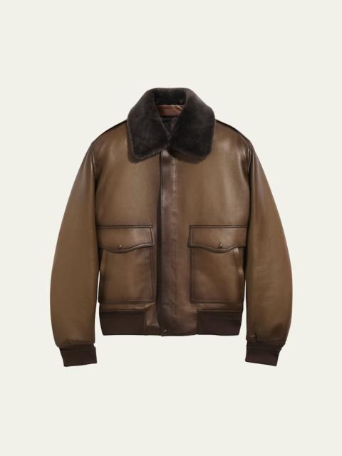 Berluti Men's Leather & Shearling Collar Bomber Jacket