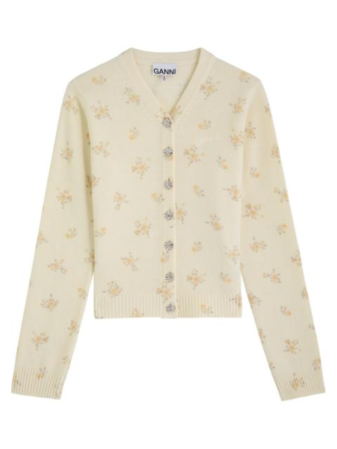 Ganni Floral-printed Wool-blend Cardigan