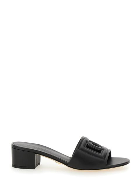 Dolce & Gabbana Dolce & Gabbana Women Black Slides With Low Heel And Logo Dg  In Smooth Leather Woman