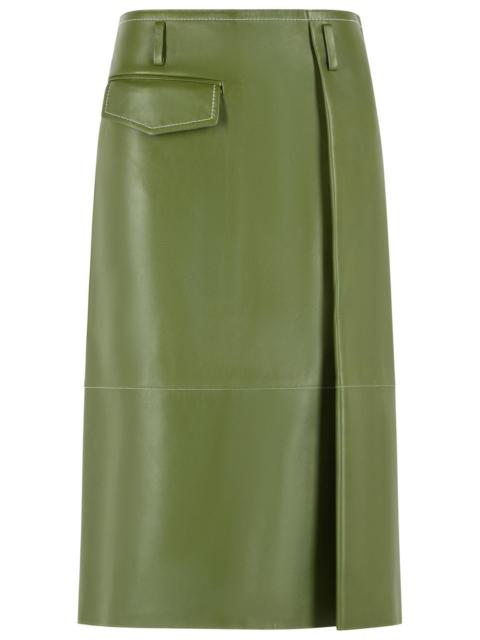 Marni Marni Green Nappa Leather Midi Skirt with Asymmetric Pocket