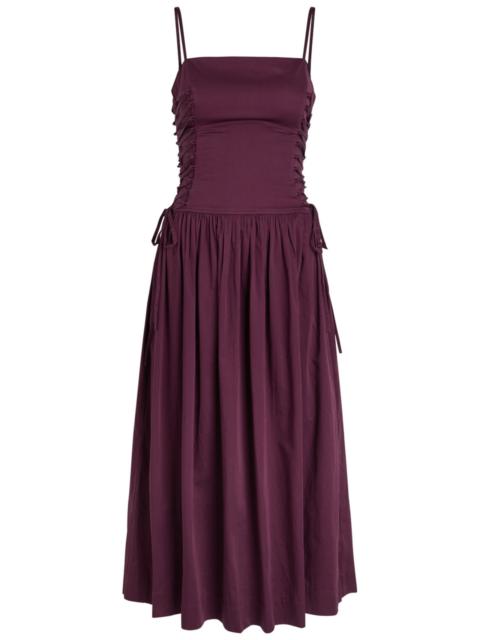 DAMSON MADDER. Damson Madder Angelina Lace-up Cotton-poplin Midi Dress