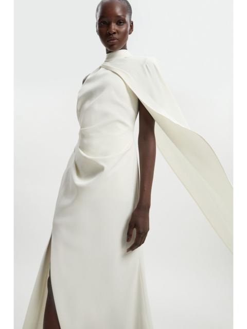 KAREN MILLEN Petite Soft Tailored One Shoulder Cape Sleeve Maxi Dress