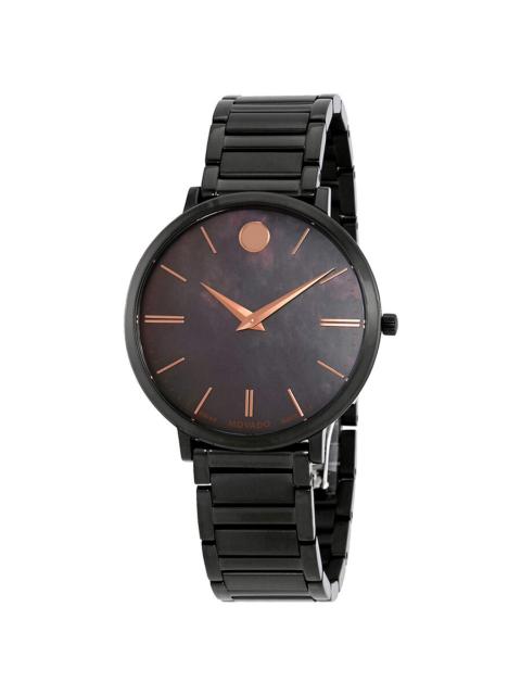 Other Designers Movado Ultra Slim Black Mother of Pearl Dail Ladies Watch 0607211