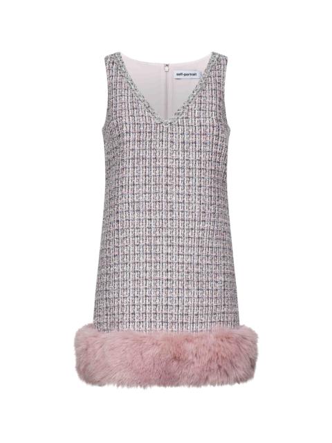 self-portrait Self Portrait Women Pink Bouclé Faux Fur Hem Minidress