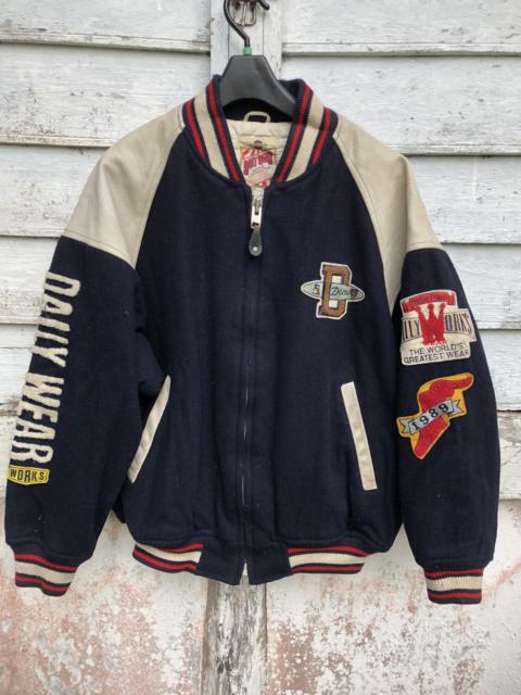 Other Designers Japanese Brand - DAILY WEAR LETTERMAN LEATHER PATCHES WOOL VARSITY JACKET