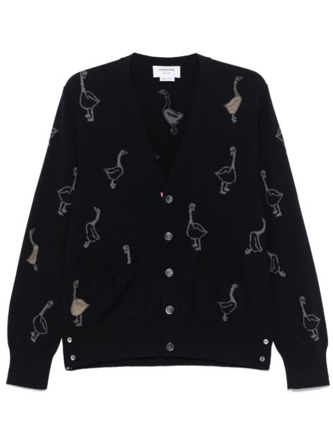 Thom Browne Geese Intarsia Merino Wool Relaxed Fit V Neck Cardigan Men