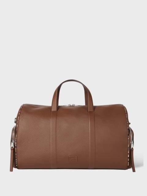 Paul Smith Tan Leather 'Signature Stripe' Piping Holdall