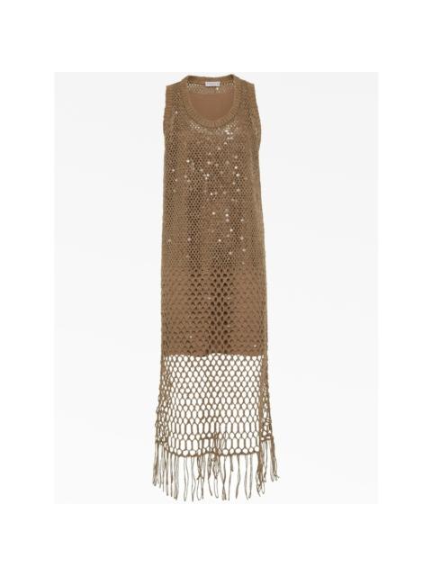 Brunello Cucinelli Brunello Cucinelli Wofango Silk Linen Crochet Dress With Fringe