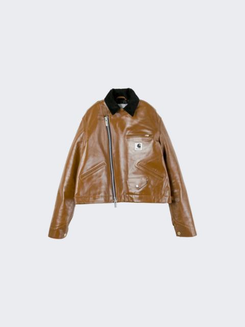 sacai X Carhartt Wip Leather Jacket Dark Beige