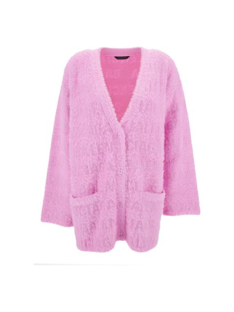 Pink Cardigan With All-over Logo Motif In Wool Blend Woman