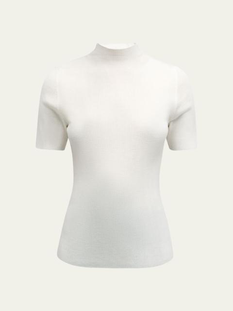 Theory Leenda Regal Merino Wool Short-Sleeve Mock-Neck Top