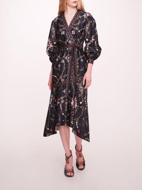Marchesa PRINTED POPLIN WRAP MIDI DRESS
