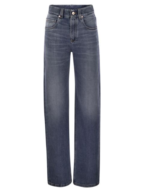 Brunello Cucinelli Brunello Cucinelli Women Contemporary Loose Trousers In Comfort Cotton Denim With Jewellery