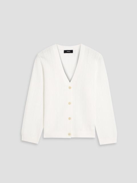 Theory Cropped ribbed cotton-blend cardigan