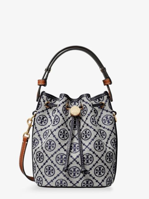 TORY BURCH Tory Burch T Monogram Cotton-Blend Bucket Bag Blue