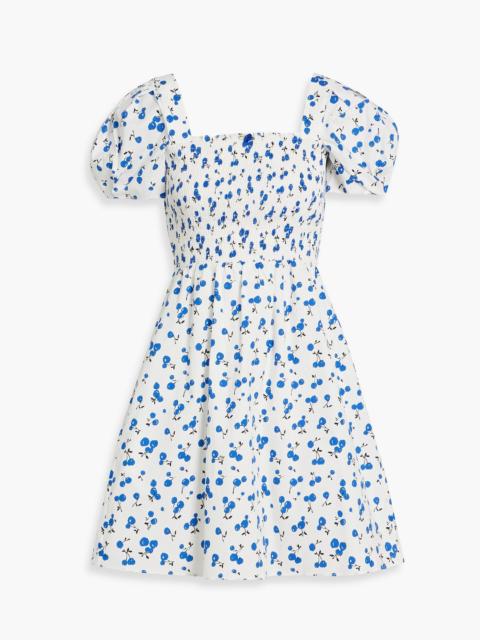 Other Designers Fromer shirred printed cotton-blend poplin mini dress