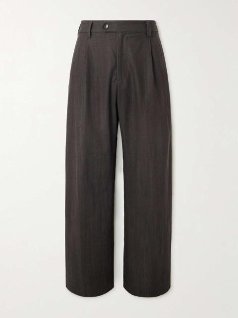 Straight-Leg Pleated Cotton-Canvas Suit Trousers