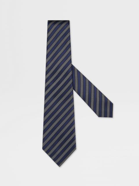 ZEGNA DARK BLUE SILK AND COTTON TIE