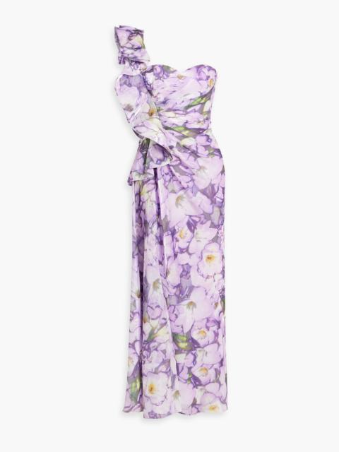 Other Designers One-shoulder ruffled floral-print crepon maxi dress