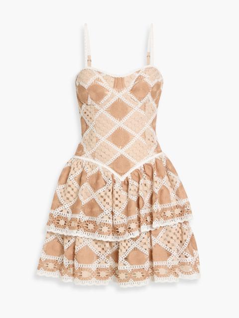 PatBO Bossa tiered crocheted cotton mini dress