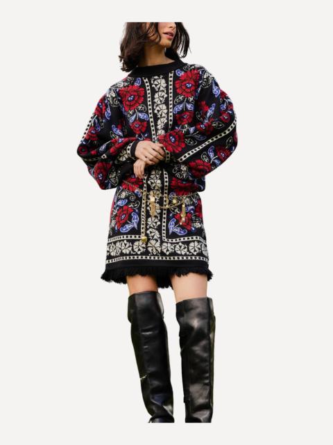 FARM RIO Black Mixed Valentina V-Neck Knit Dress