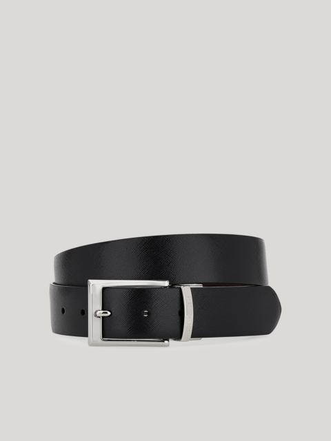 Canali BELT IN SAFFIANO PRINT CALFSKIN AND SMOOTH BLACK AND DARK BROWN CALFSKIN