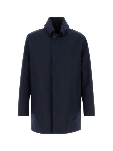 Prada Prada Men Navy Blue Poplin Overcoat