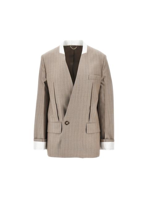 Victoria Beckham Victoria Beckham Collarless Wool Jacket Beige