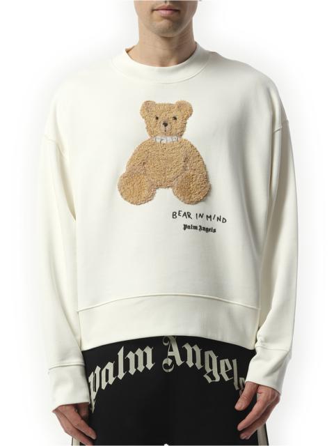 Palm Angels Bear in Mind Crewneck Sweatshirt in Off White/Brown