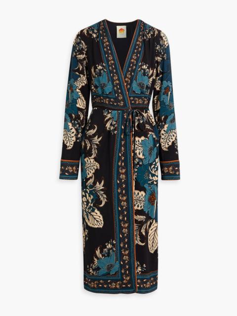 FARM RIO Floral-print crepe midi wrap dress