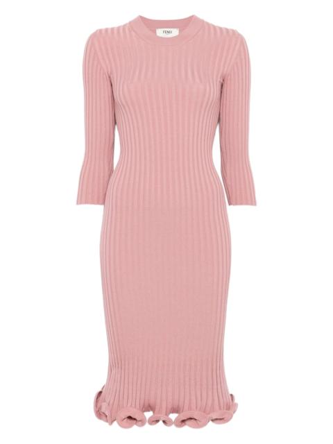 FENDI ribbed-knit ruffled midi dress